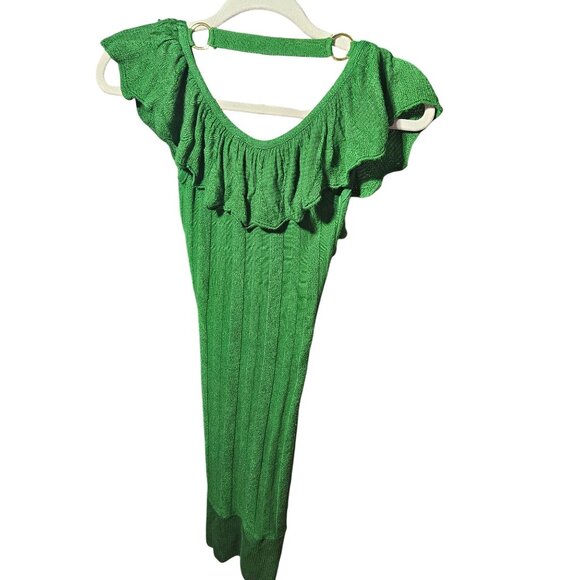 Arden B Green Ruffle Knit Dress XS Rayon Blend Womens V-Neck Sleeveless - Picture 4 of 6